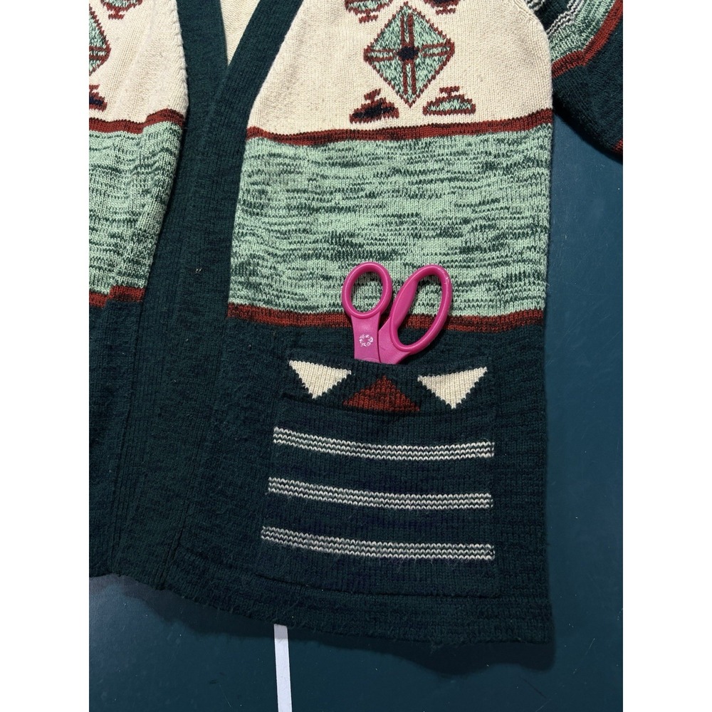 Vintage Southwest Aztec Cardigan Sweater Women's XL 70s Tribal Boho Open Front - Picture 8 of 15